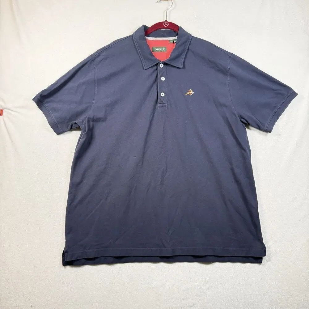 Orvis Polo Shirt Mens XL Blue Fly Fishing Embroidered Short Sleeve Stretch
